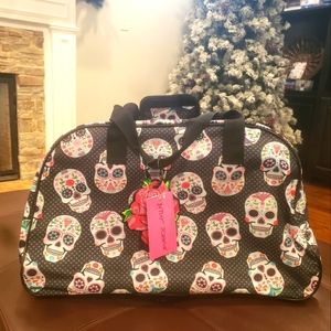 Betsey Johnson Skull Party 22" Rolling Duffle Luggage Weekender Bag NWT